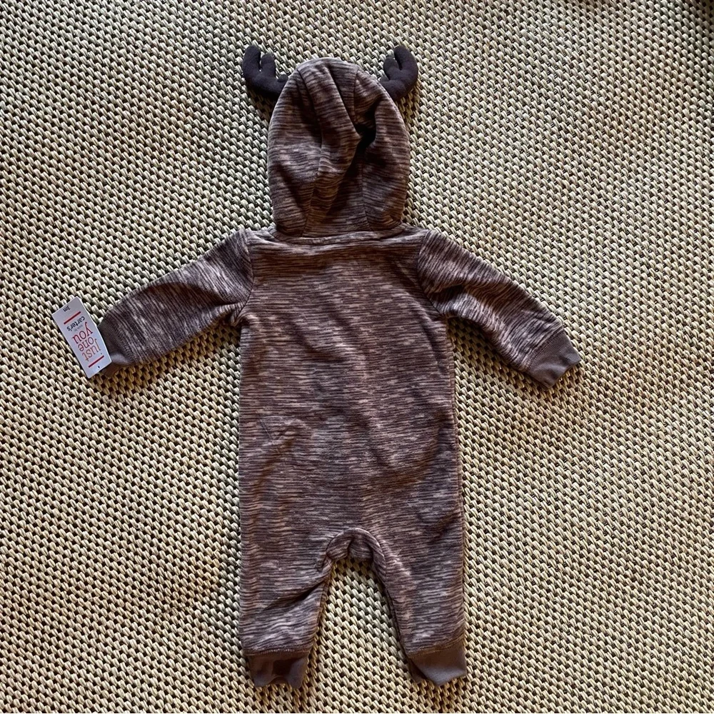 NEW Carter’s Reindeer Outfit Christmas Holiday Santa Sherpa Brown 3 Months